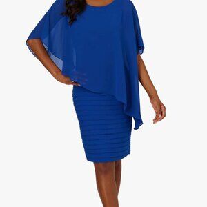 Cobalt Blue Adrianna Papell Dress with Chiffon Cape - Size 4 NWT